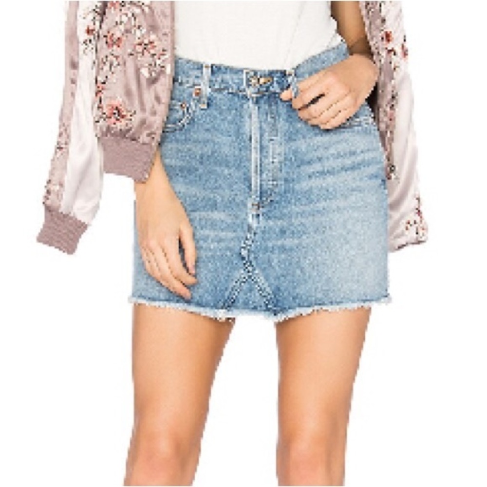 Agolde Quinn Denim Mini Skirt Size 24 Lightly Distressed Blue In Devotee Wash